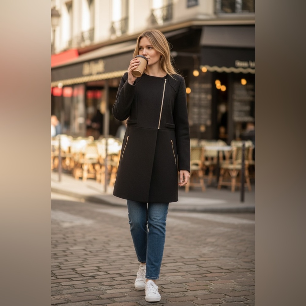 ba&sh Black Wool Blend Trench Peacoat Coat Size 0 US‎ XS